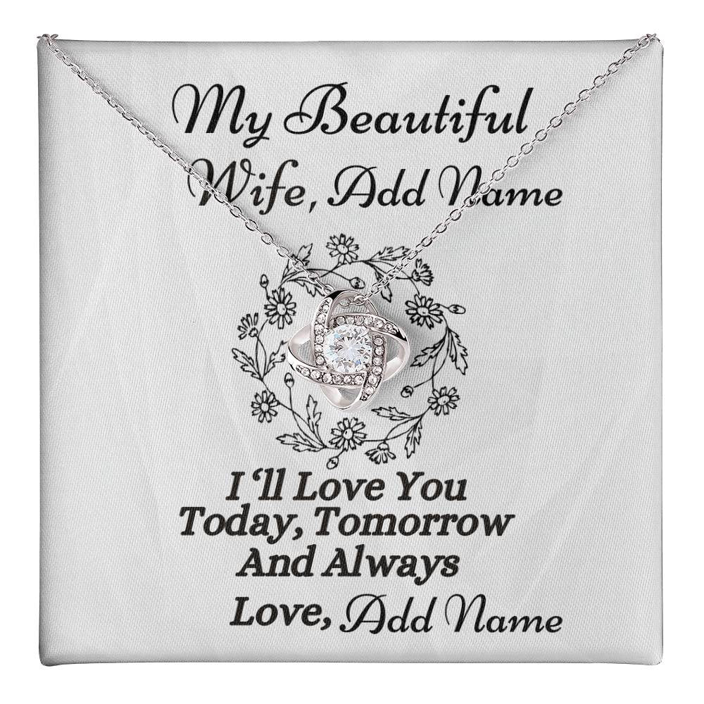 My Beautiful Wife|Personalized Name | Love Knot Necklace (Yellow & White Gold Variants)