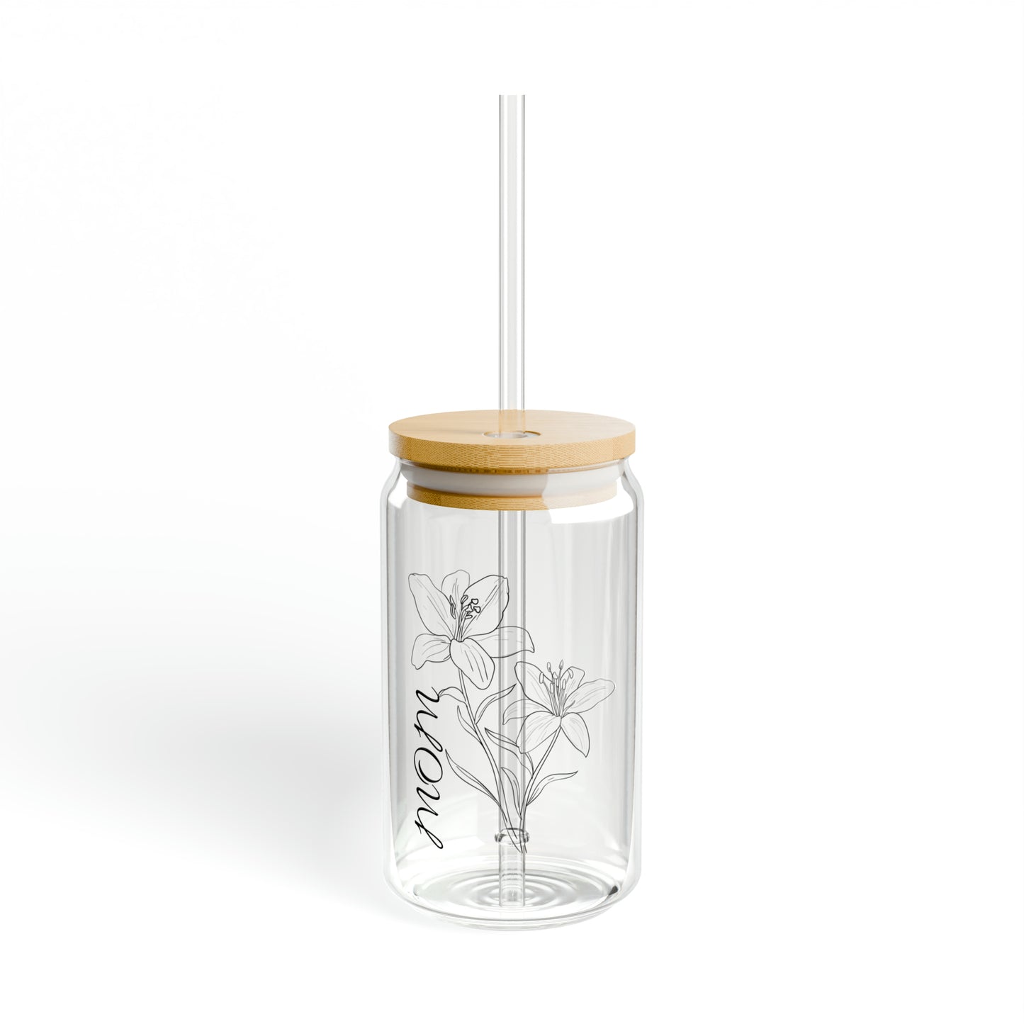 MOM| Wild Flower| Iced Coffee Sipper Glass Cup, 16oz
