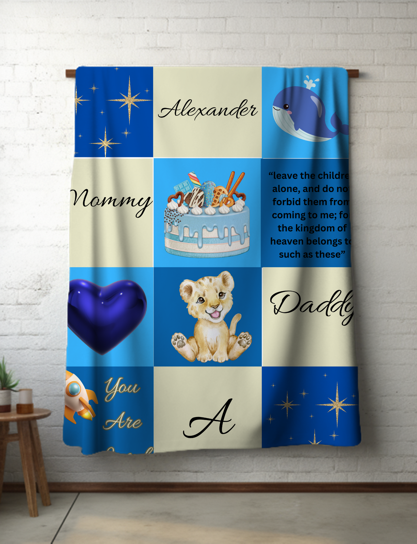 Baby Boy Blue | Checker Board Design Blanket: Fleece/Sherpa