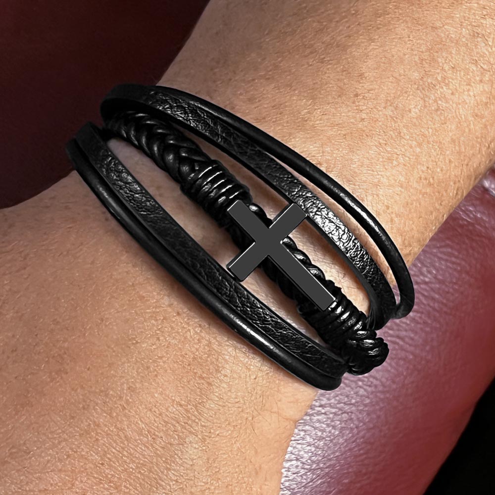 Graduation | Faith | Cross | Mens Leather Bracelet