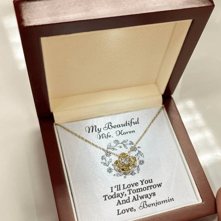 Personalized Loving Message Card | Love Knot Necklace (Yellow & White Gold Variants)