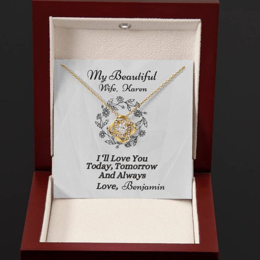 Personalized Loving Message Card | Love Knot Necklace (Yellow & White Gold Variants)