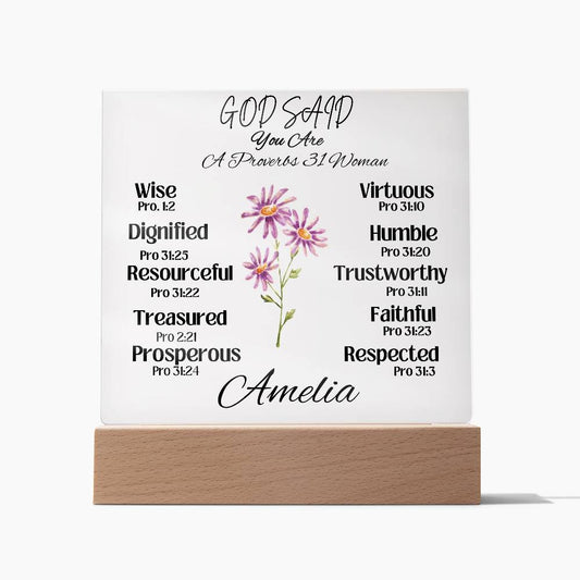 Personalized Name | GOD SAID | Proverbs 31 Woman | Acrylic Square Plaque W/ LED Light