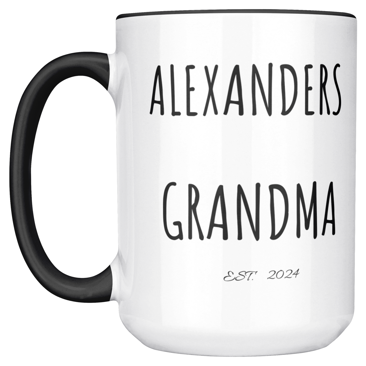 Personalized | With 2 Names|  EST. Year | Grandma , Grandad, Mom | 15oz Black Accent Mug