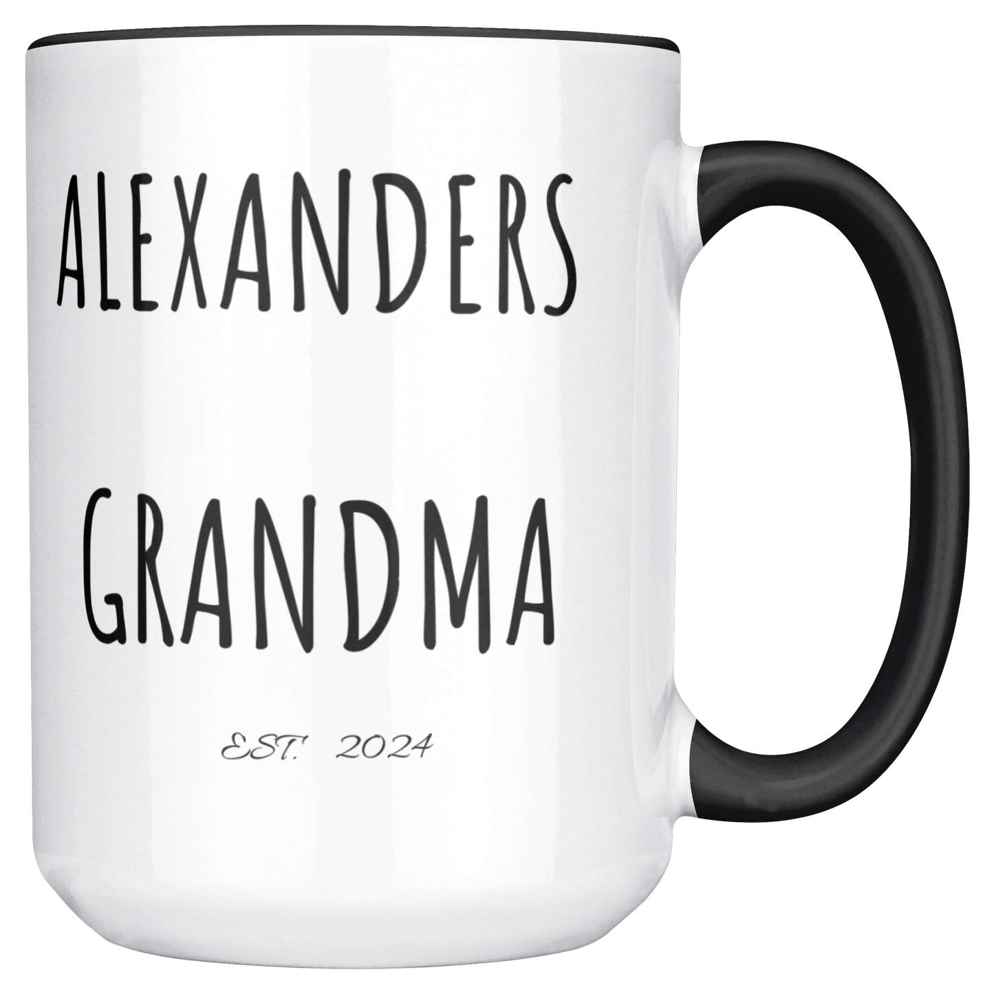 Personalized | With 2 Names|  EST. Year | Grandma , Grandad, Mom | 15oz Black Accent Mug