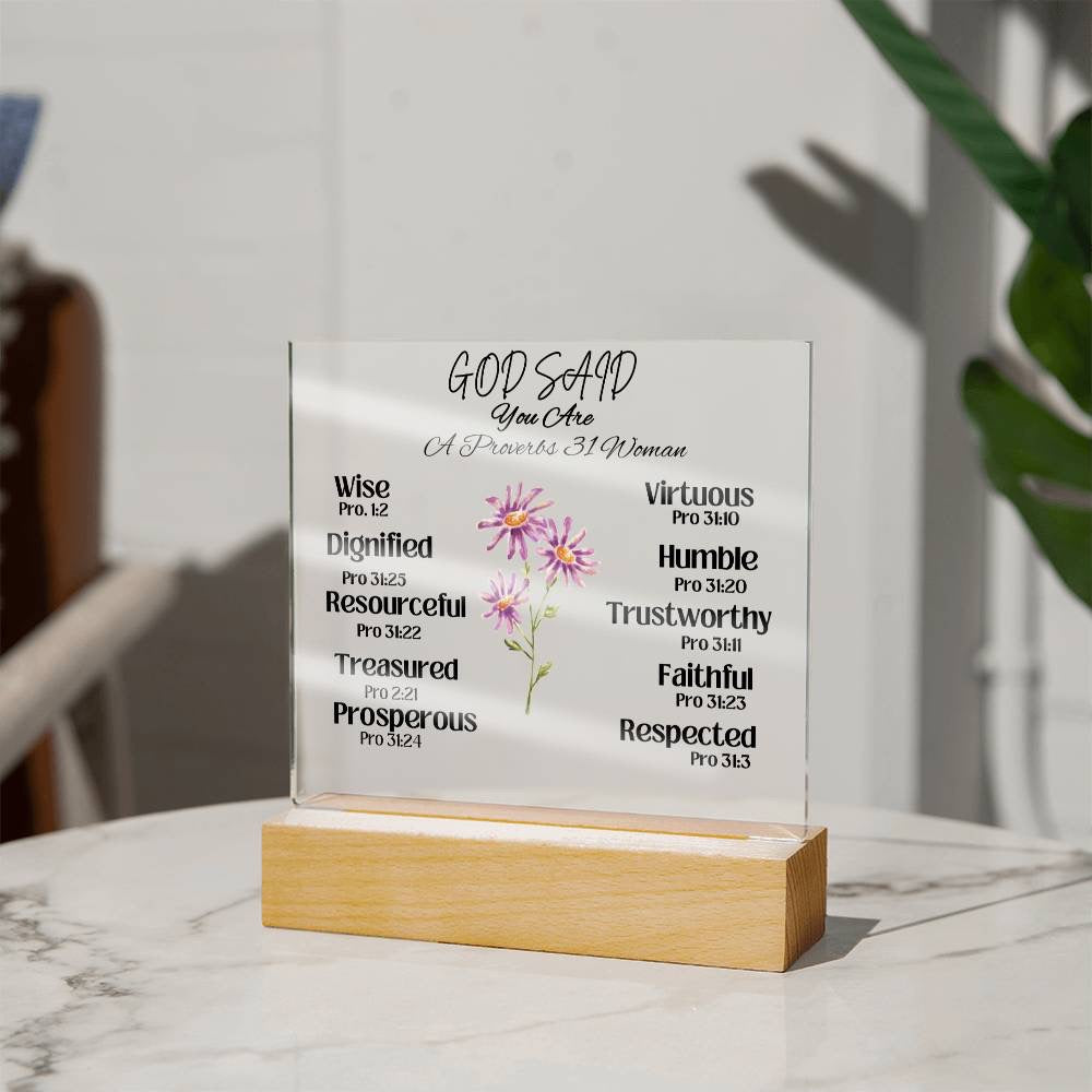 Personalized Name | GOD SAID | Proverbs 31 Woman | Acrylic Square Plaque W/ LED Light