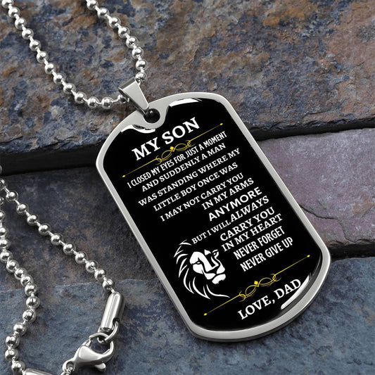 To My Son | Never Forget | Love DAD | Black Background DOG TAG