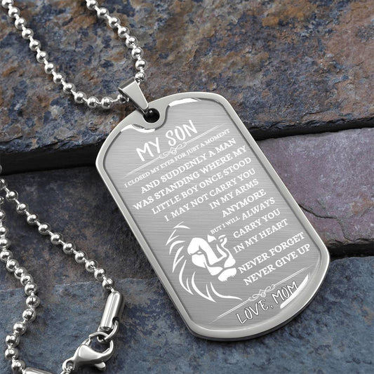 To My Son |  Dog Tag | Lion Face | White Letter | Love MOM