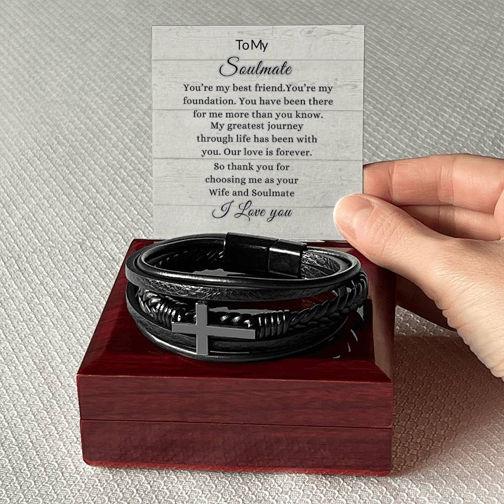 To My Soulmate | Mens Cross Bracelet