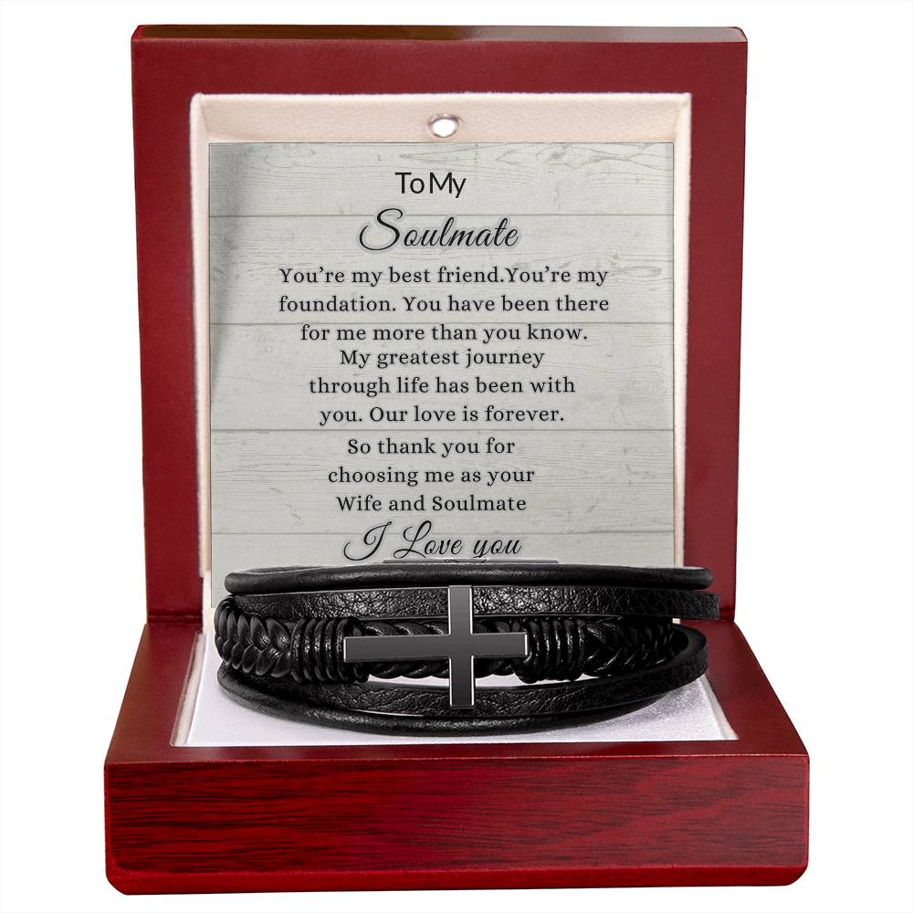 To My Soulmate | Mens Cross Bracelet