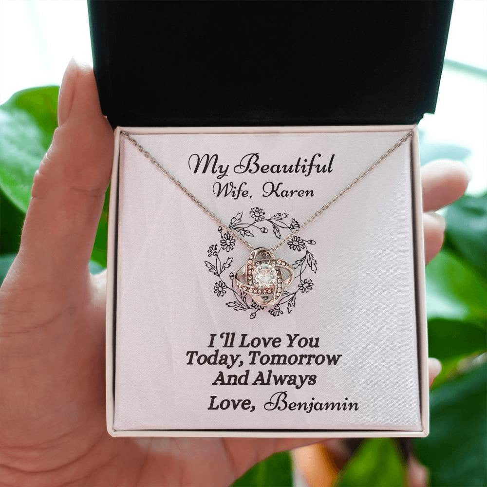 Personalized Loving Message Card | Love Knot Necklace (Yellow & White Gold Variants)