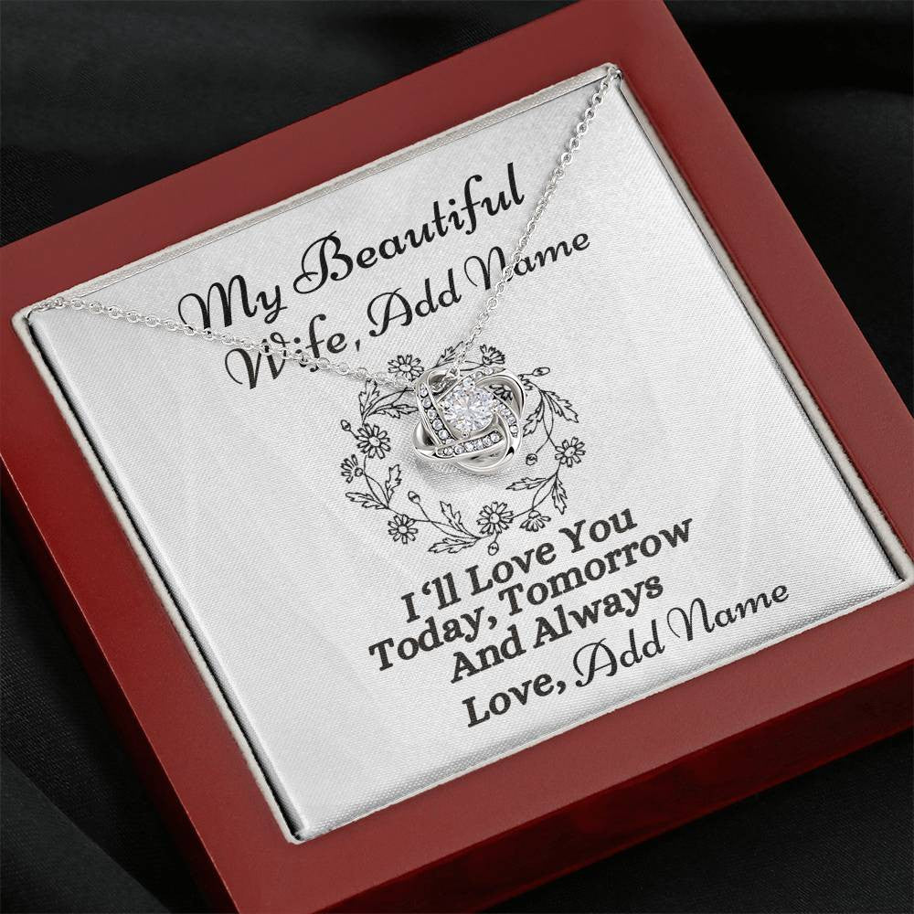 My Beautiful Wife|Personalized Name |  Love Knot Necklace (Yellow & White Gold Variants)