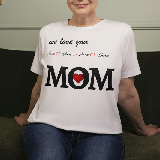 MOM Heart T-Shirt Customize Your Names up to (4) V-Neck T-Shirt